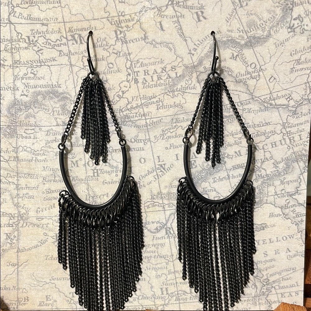 Vintage Black Chain Fringe Earrings
